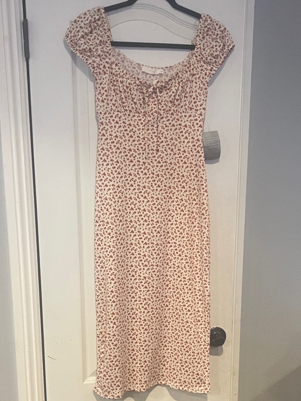 Lush Cream Midi Dress with Pink Floral Print